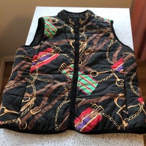 RALPH LAUREN large QUILTED REVERSIBLE HORSEBIT PRINT 90s Vintage VEST logo